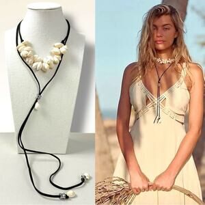Free People Katie Leather Shell Choker NWT Layered Necklace Beach Bohemian Surf